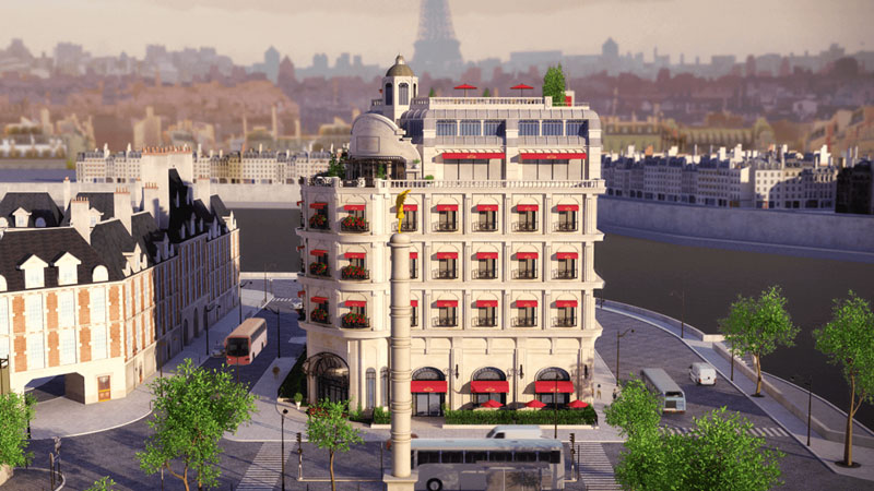 Edificio de París junto al Sena en la serie de animación: "Las aventuras de Ladybug"