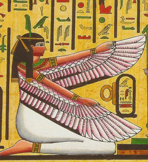 Maat: imagen del antiguo Egipto de la verdad y la justicia, nótese lo recto de su pluma