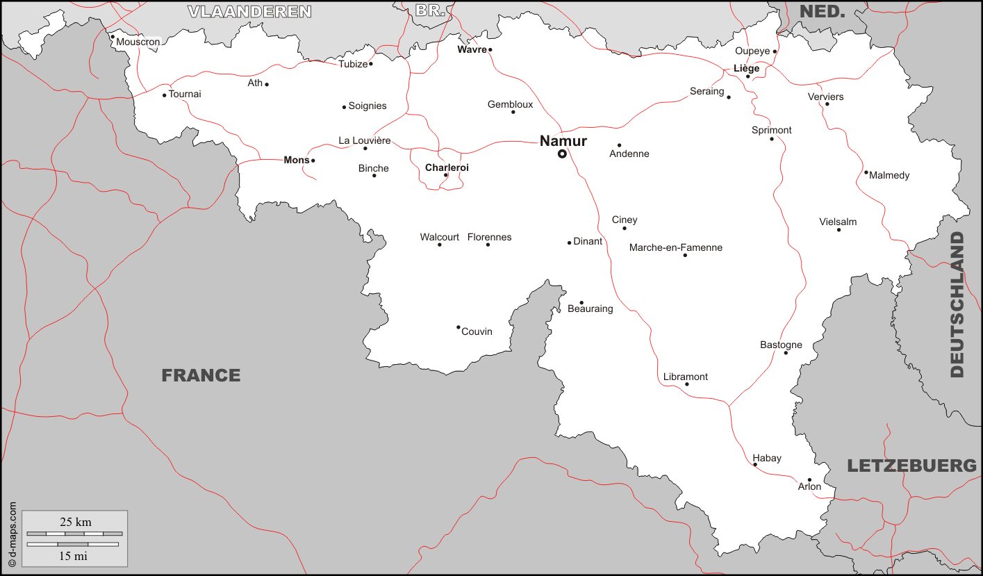Mapa de la región belga de Valonia.