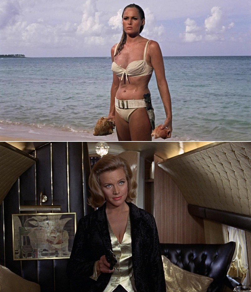 Ursula Andress en James Bond contra el Dr. No (Terence Young, 1962) y Honor Blackman en Goldfinger (Guy Hamilton, 1964).
