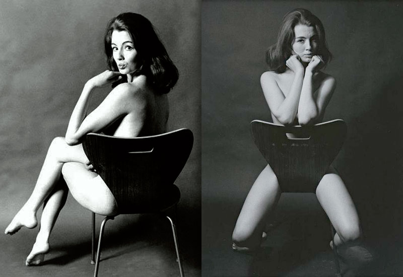 Christine Keeler, fotografiada por Lewis Morley en la silla 3107 de Arne Jacobsen.